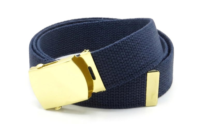 BC Belts Canvas Web Belt Military Style with Brass Buckle and Tip 54" Long Many Colors (Navy) - Image 3